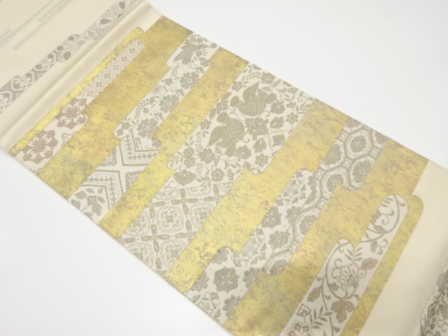 引箔ヱ霞に花鳥更紗模様織出し袋帯